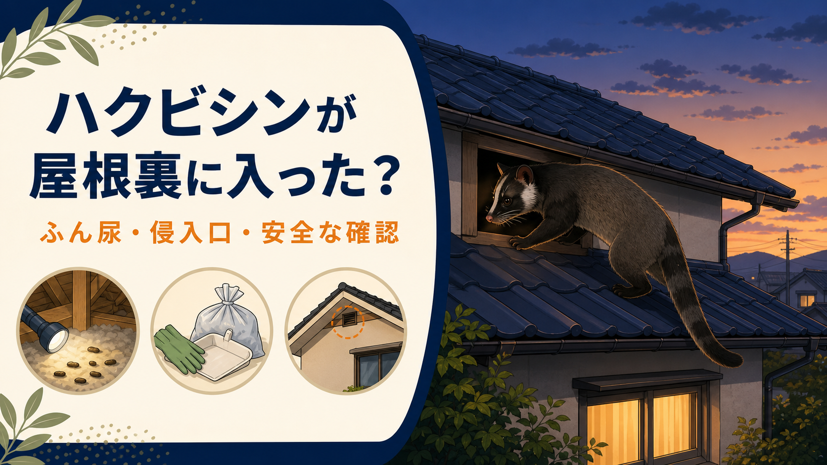 ハクビシンが屋根裏に入った？ふん尿・侵入口・相談目安