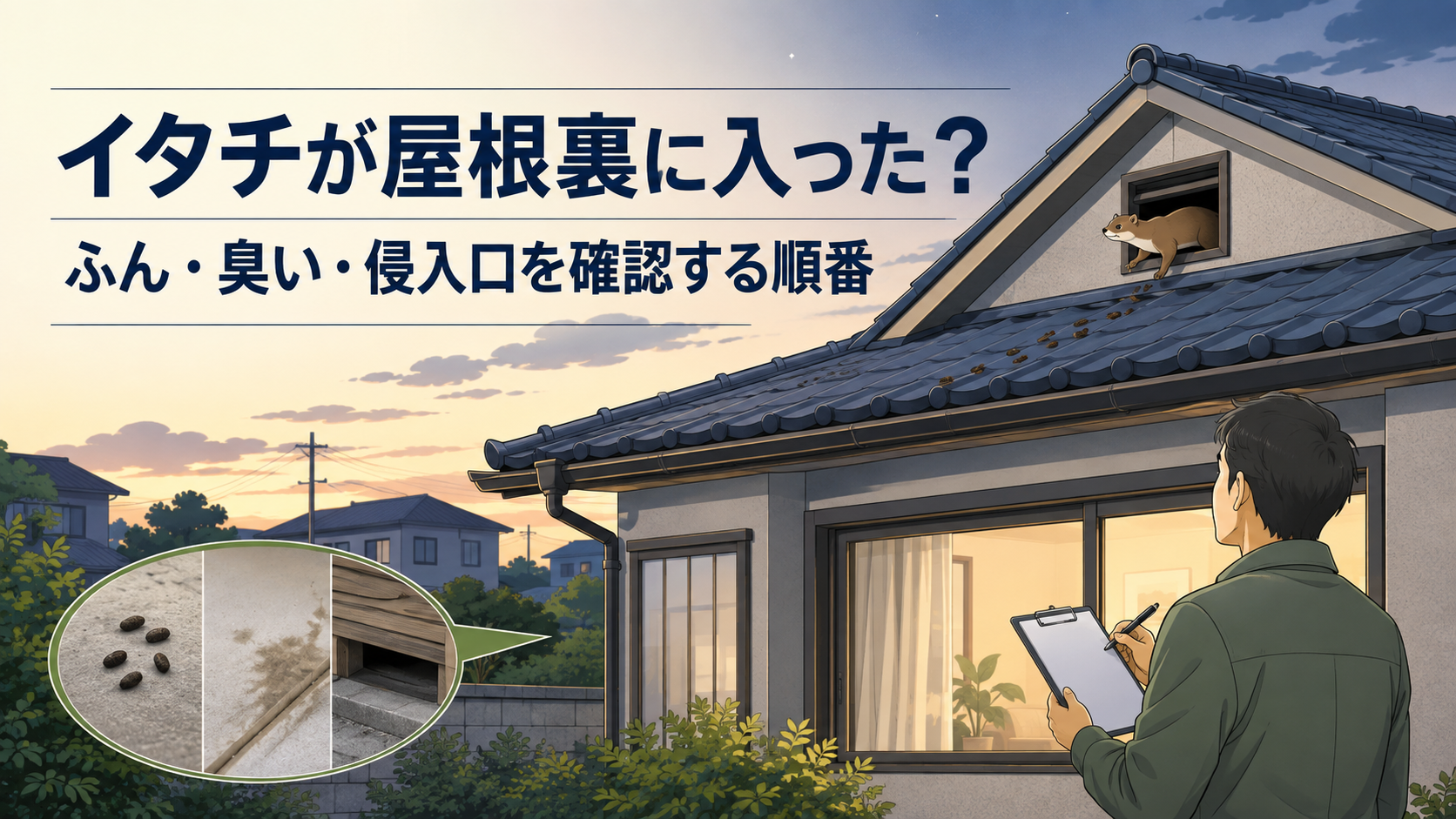 イタチが家・屋根裏に入った？ふん・臭い・侵入口を確認する順番