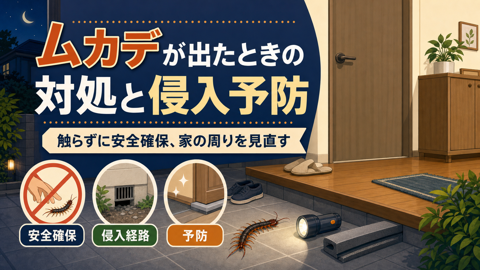 ムカデを見失ったら？家に出たときの対処・追い出し・侵入予防
