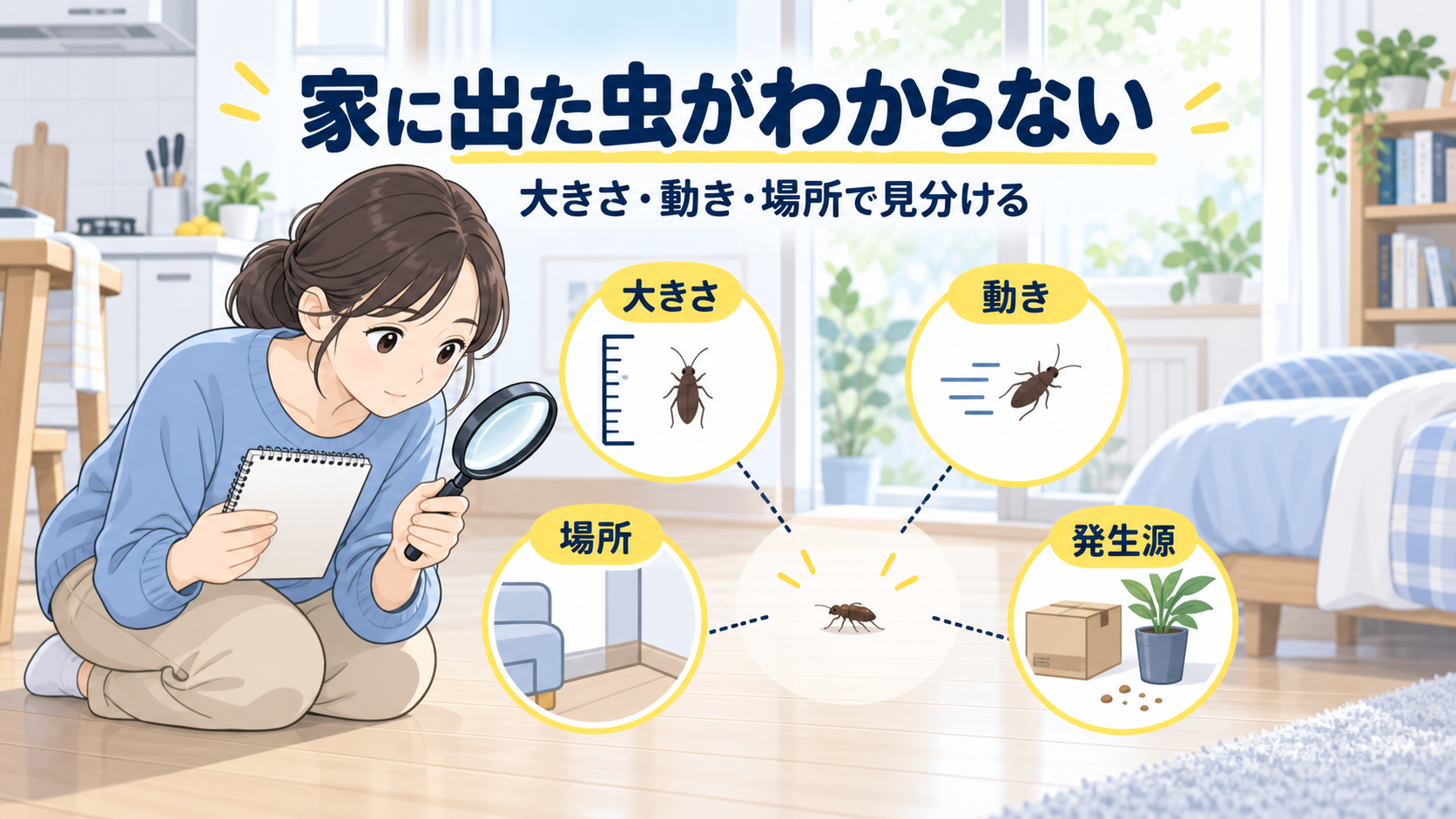 家に出た虫の種類がわからないとき｜写真・大きさ・動き・場所で絞り込む