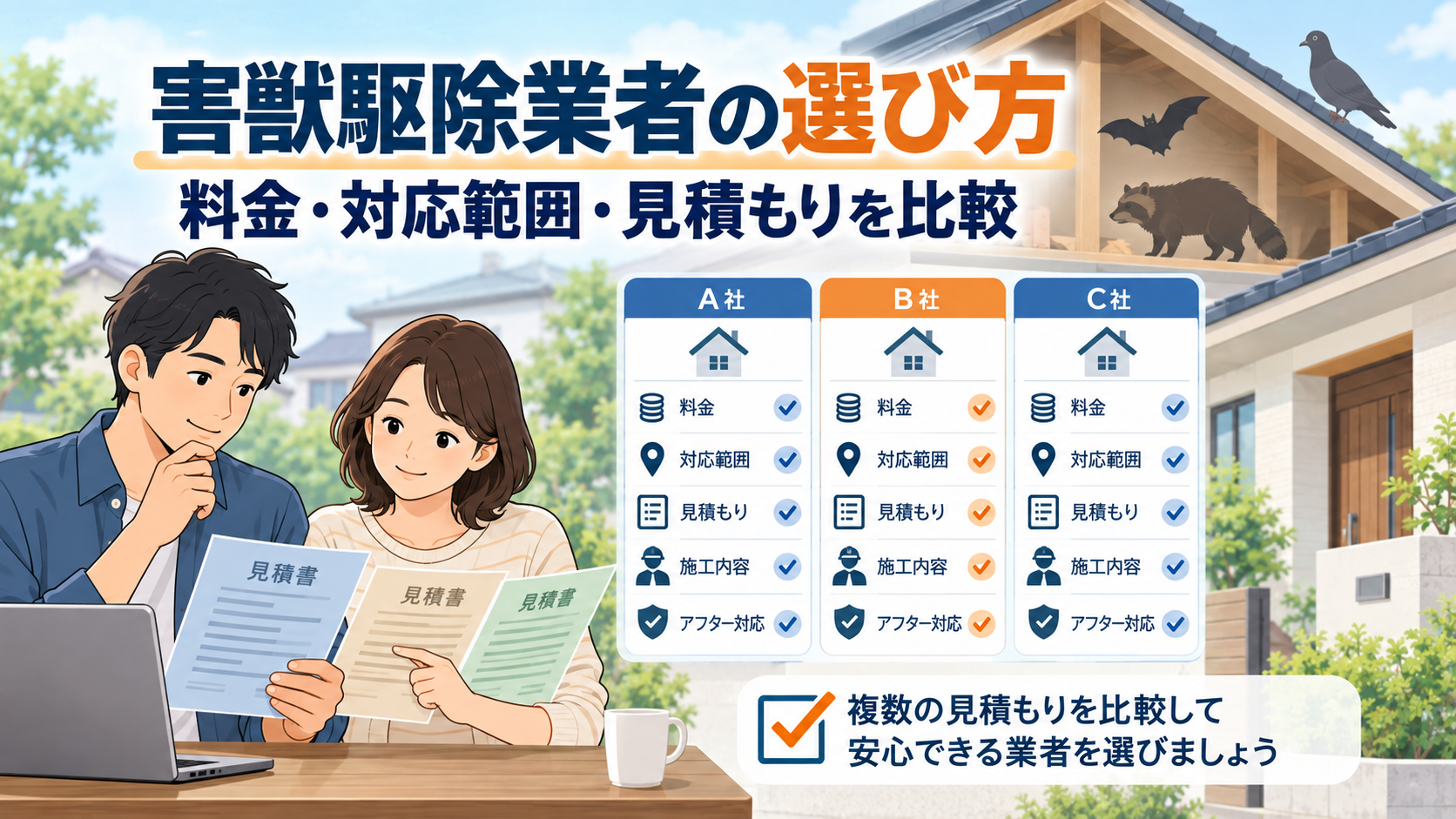 害獣駆除業者の選び方｜ランキング・料金・保証・見積もりを比較